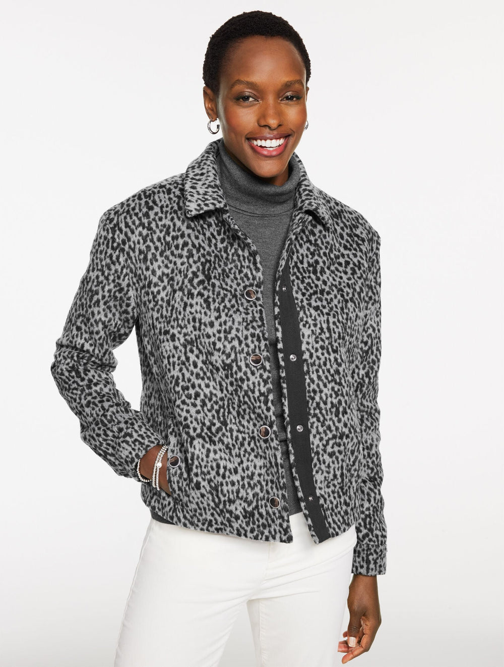 BRUSHED JACKET - SNOW LEOPARD | Talbots sale