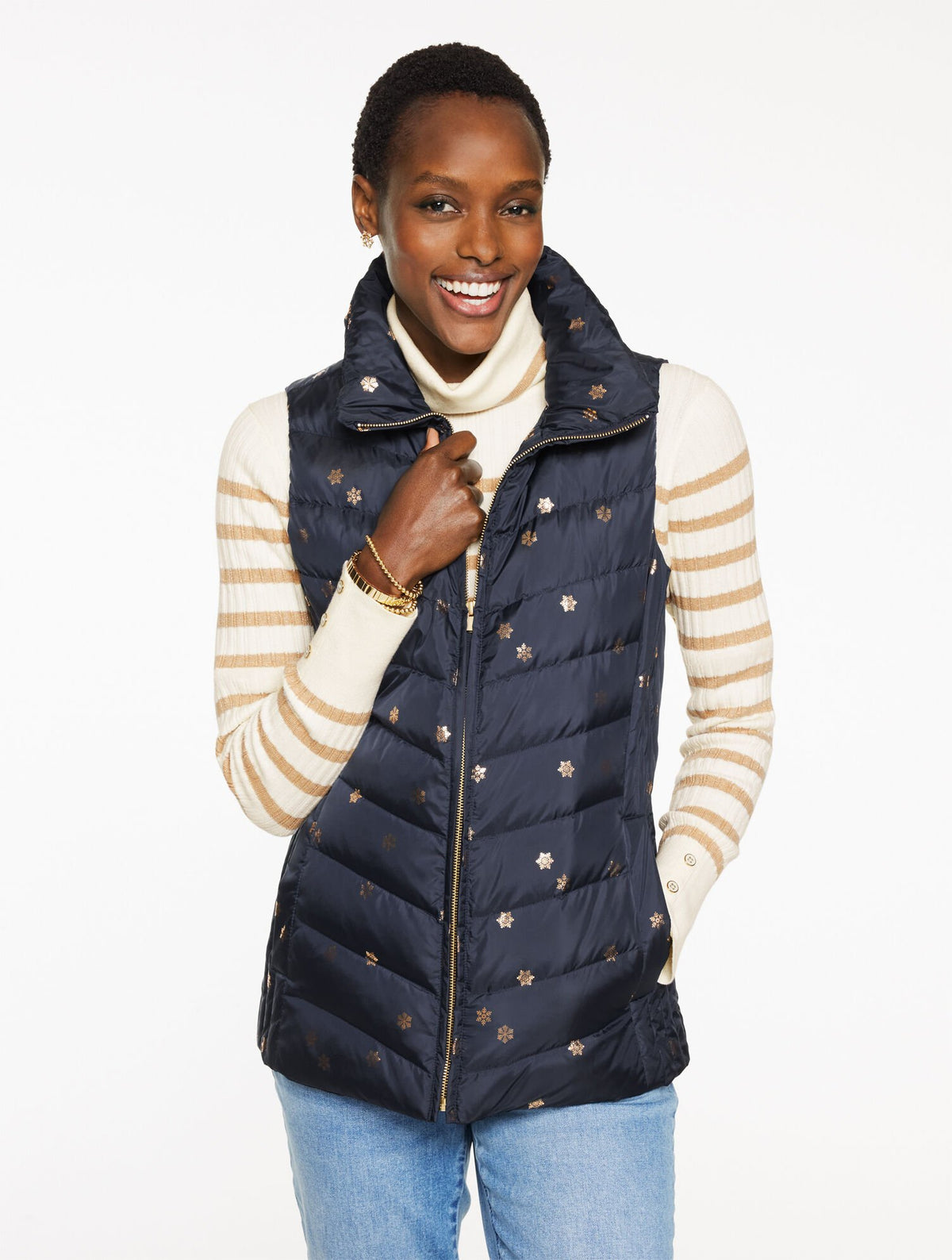 DOWN PUFFER VEST - SCATTERED SNOWFLAKES | Talbots online