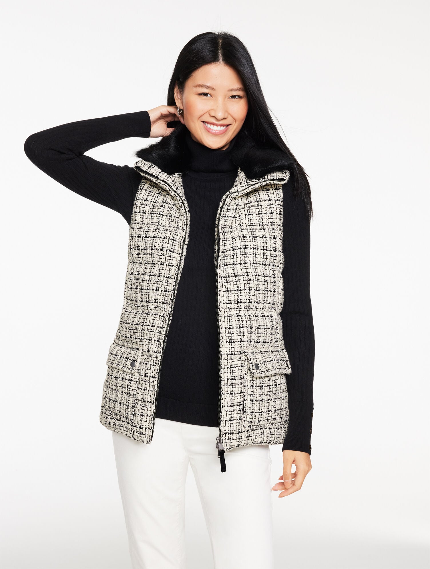 TWEED KNIT PUFFER VEST | Talbots sale
