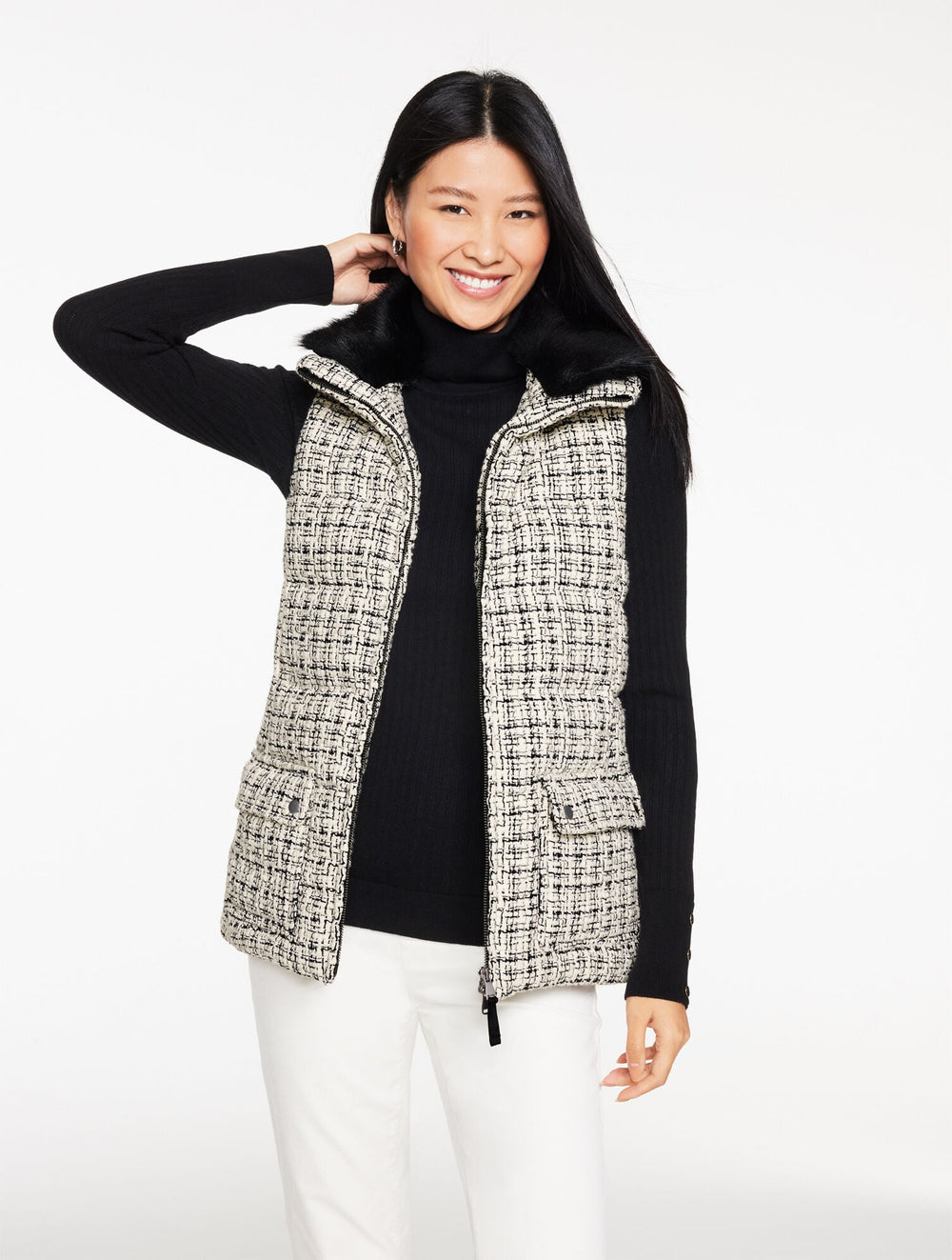 TWEED KNIT PUFFER VEST | Talbots sale