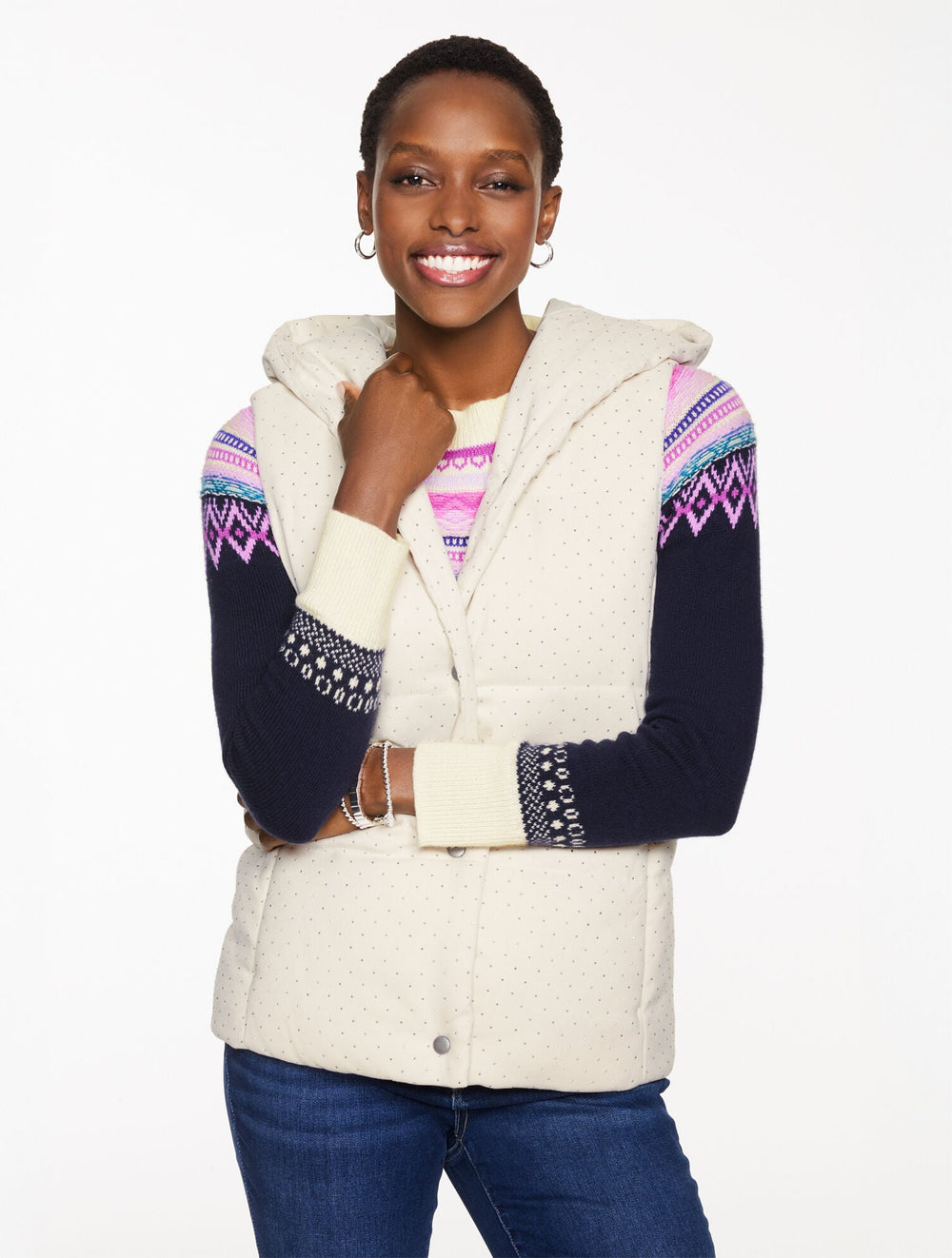 STUDDED FLANNEL HOODED VEST | Talbots US