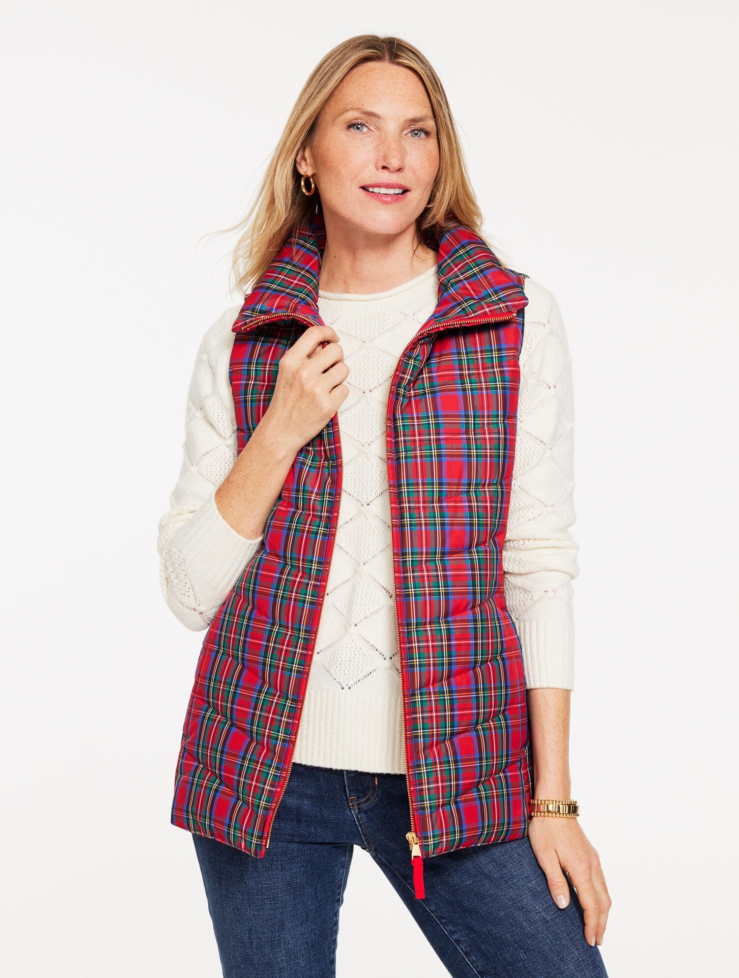 DOWN PUFFER VEST - BLISSFUL PLAID | Talbots discount