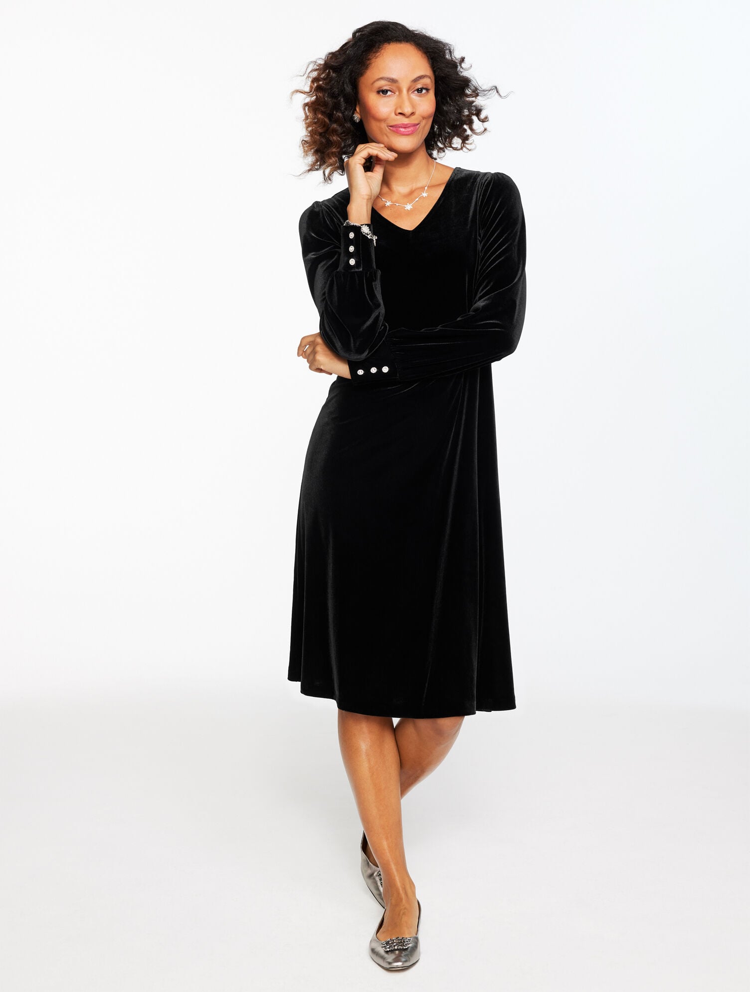 STRETCH VELVET V-NECK DRESS | Talbots near me