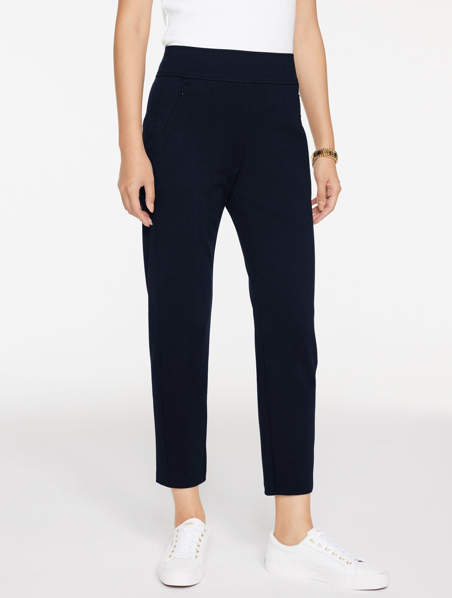 TAPERED LEG PASSPORT PONTE PANTS | Talbots discount
