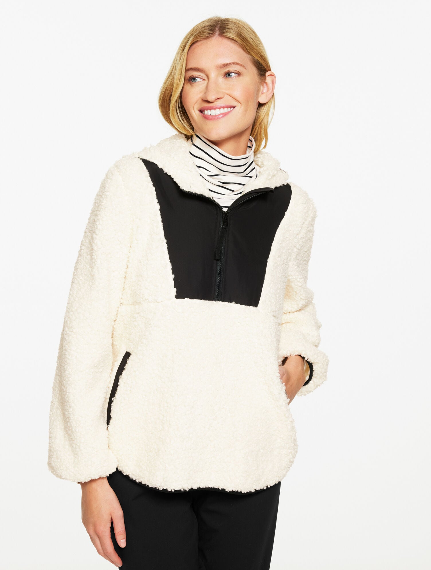 SHERPA HALF-ZIP HOODED PULLOVER - COLORBLOCK | Talbots outlet