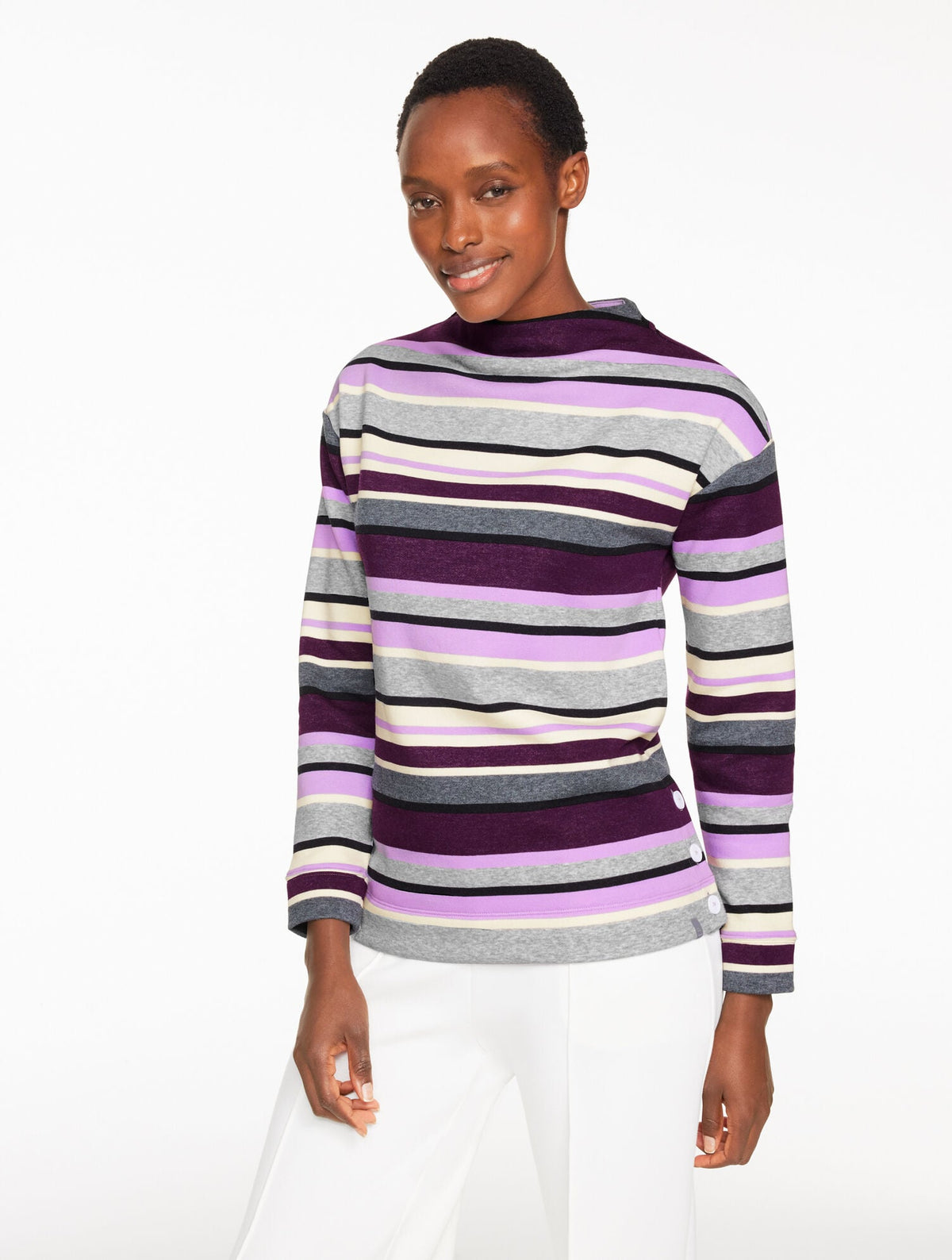 CLASSIC FRENCH TERRY MOCKNECK PULLOVER - SOPHIE STRIPE | Talbots for sale