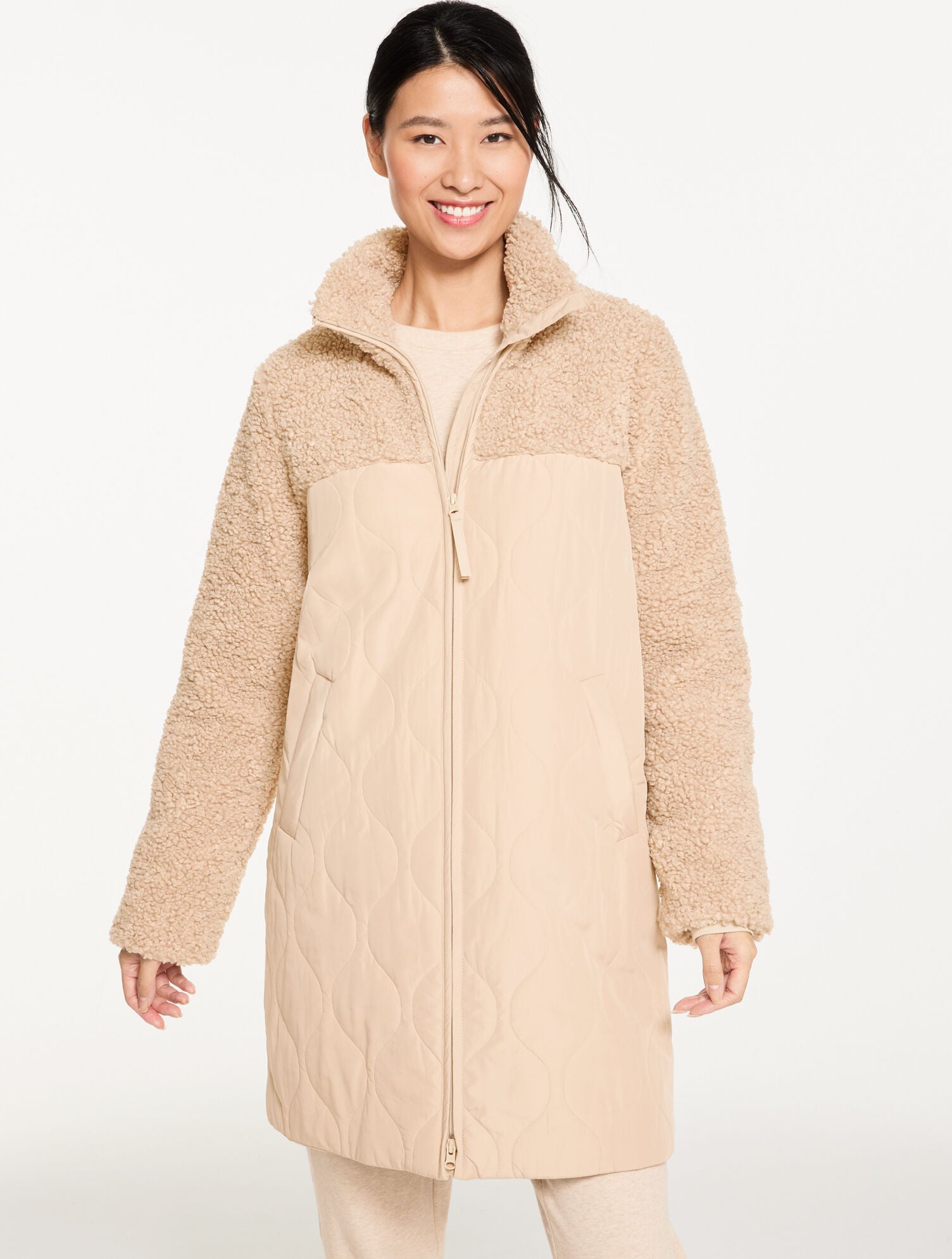 LONG QUILTED SHERPA JACKET | Talbots on sale