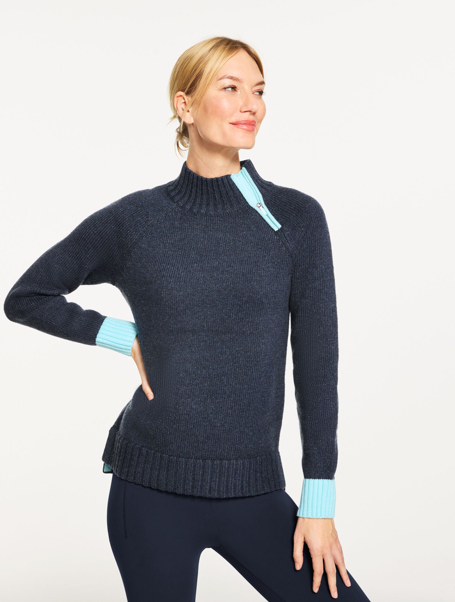 COLORBLOCK ZIP MOCKNECK SWEATER | Talbots US