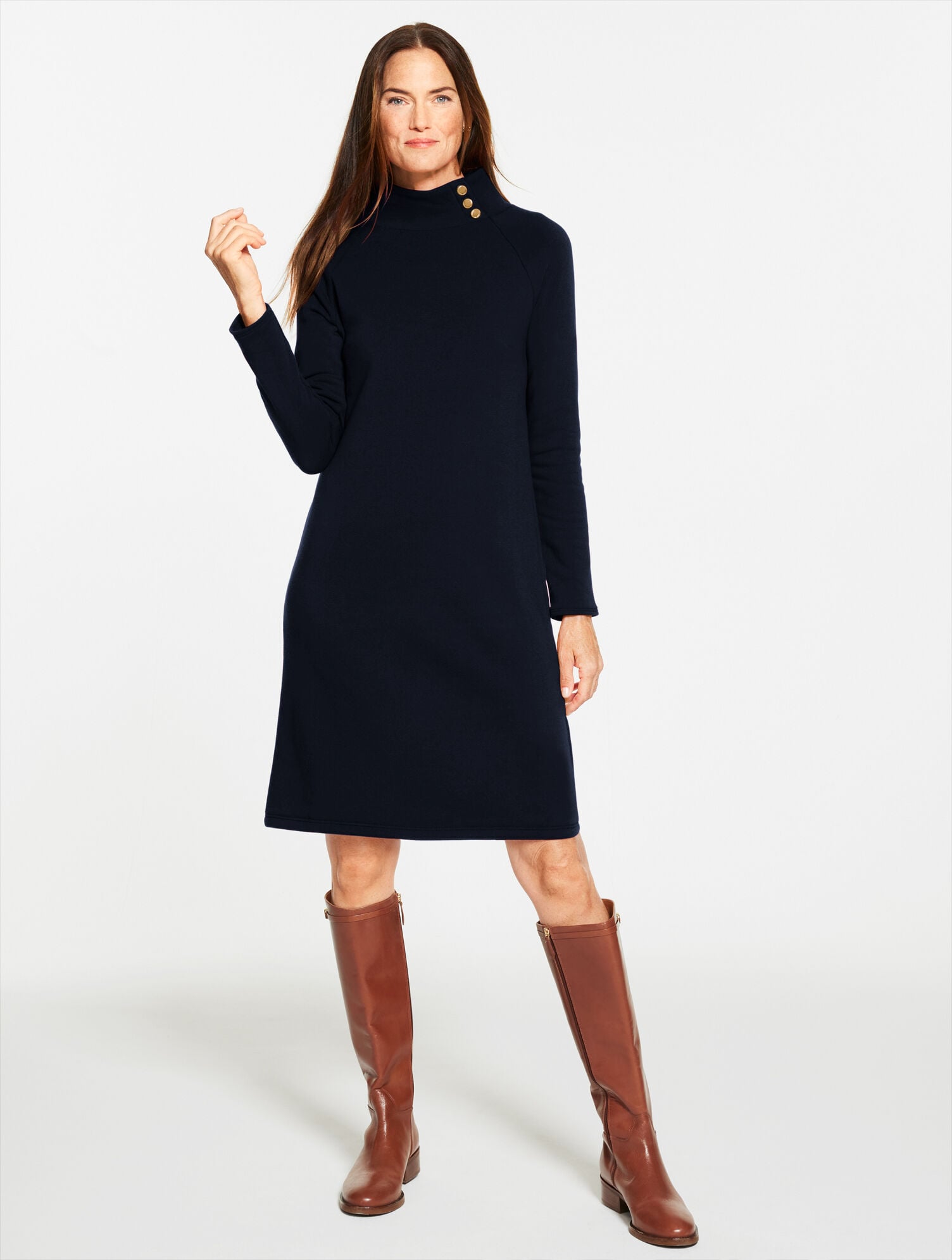 FLEECE SIDE BUTTON TURTLENECK DRESS | Talbots discount