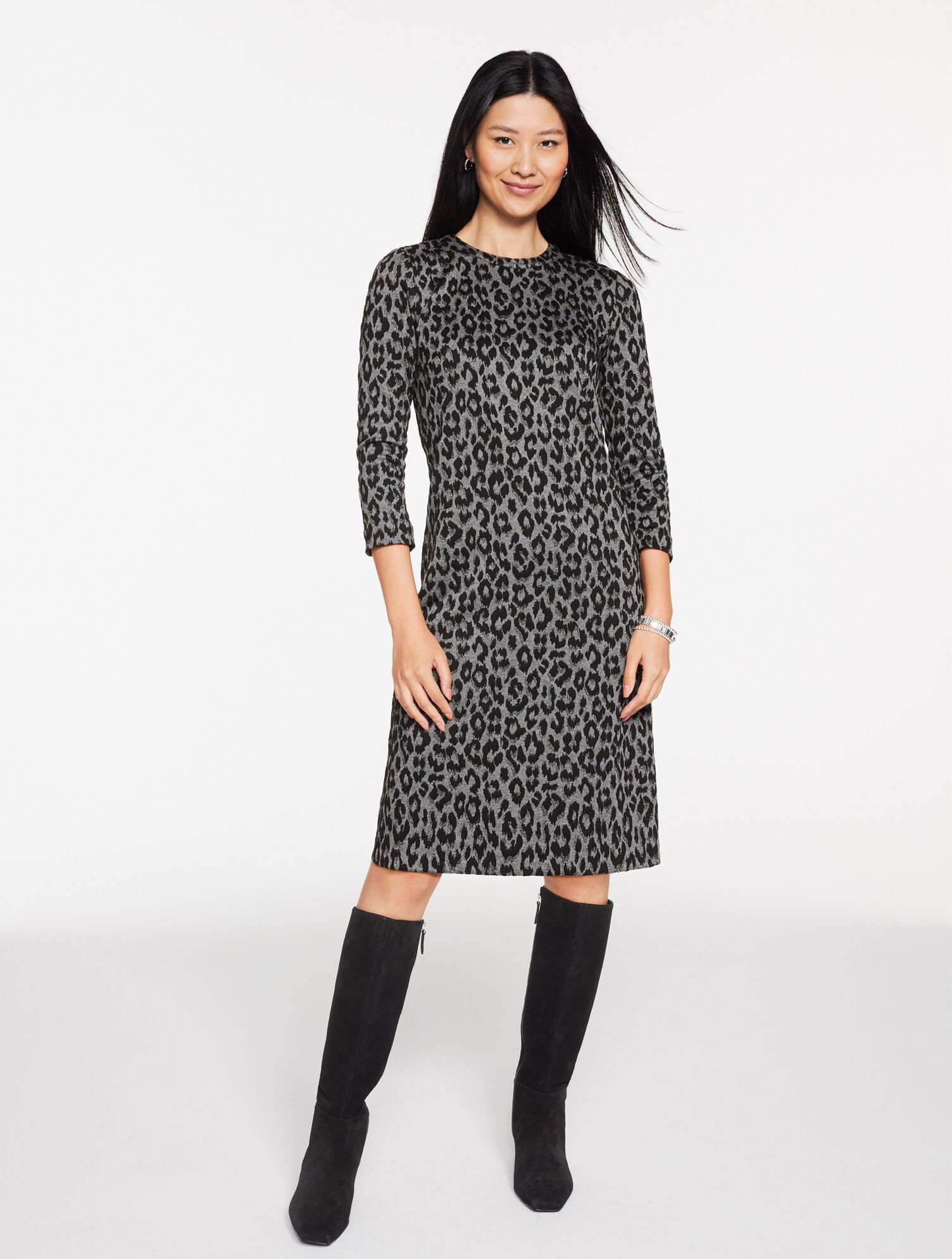 JACQUARD SHIFT DRESS - SNOW LEOPARD | Talbots sale