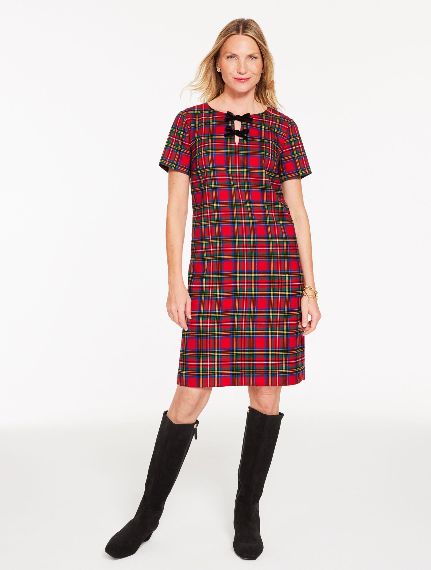 BOW SHEATH DRESS - BLISSFUL PLAID | Talbots on sale