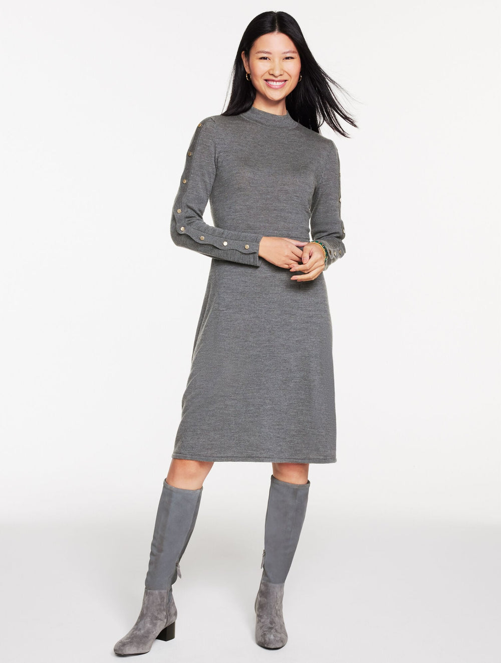 MERINO WOOL SCALLOP FIT & FLARE DRESS | Talbots outlet