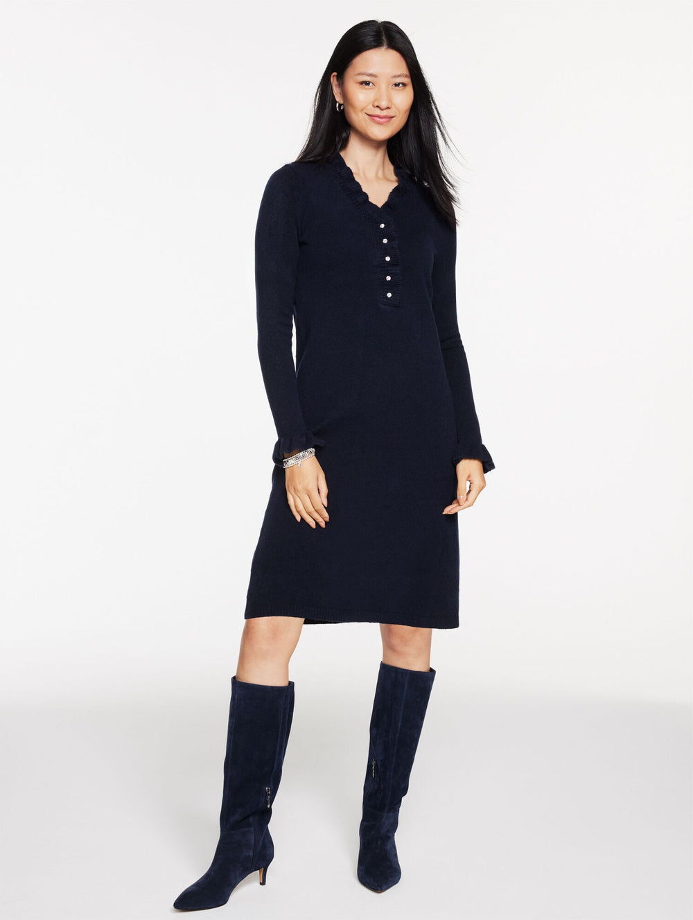 CABLE KNIT RUFFLE SWEATER DRESS | Talbots US