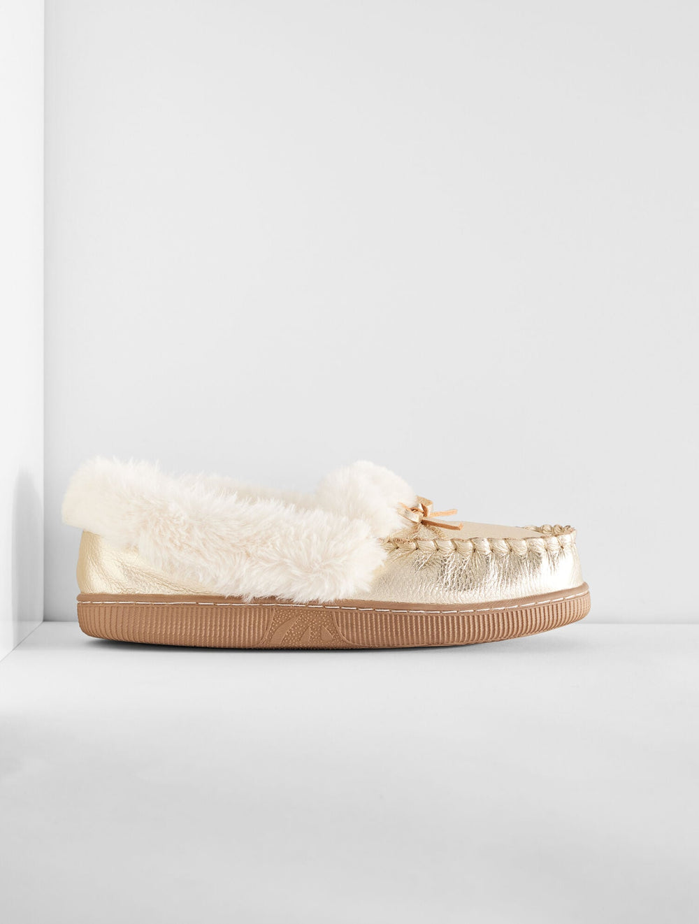 CLEO METALLIC PEBBLE LEATHER FAUX FUR MOCCASINS | Talbots for sale