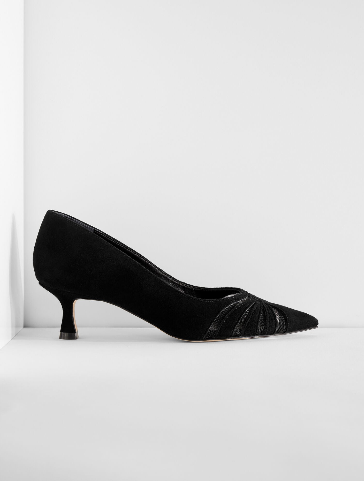 EMBER MESH SUEDE KITTEN HEEL PUMPS | Talbots discount