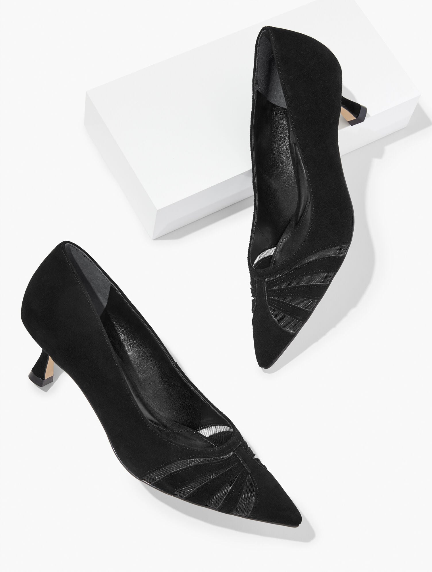 EMBER MESH SUEDE KITTEN HEEL PUMPS | Talbots discount