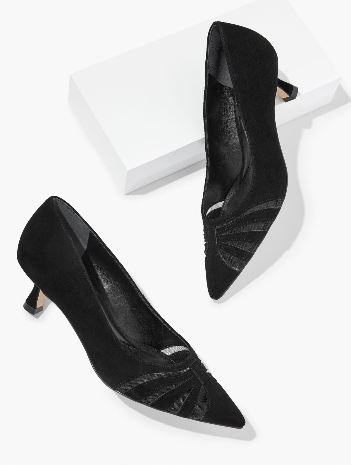 EMBER MESH SUEDE KITTEN HEEL PUMPS | Talbots discount