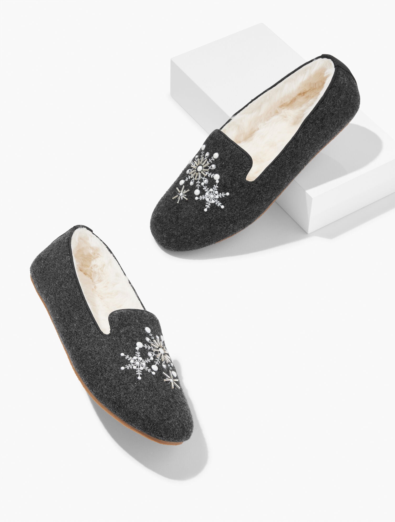 FIRESIDE EMBELLISHED FLANNEL SLIPPERS - SNOWFLAKE | Talbots US