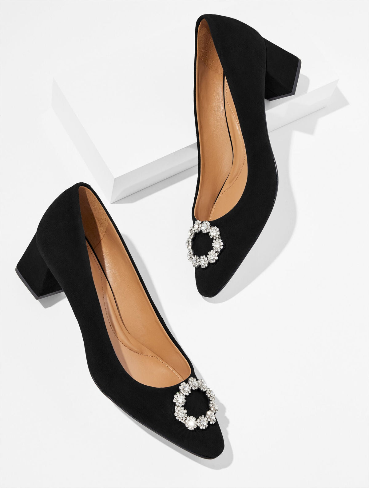 KAYLA EMBELLISHED SUEDE BLOCK HEEL PUMPS | Talbots for sale