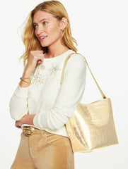 CROC EMBOSSED LEATHER BUCKET BAG | Talbots outlet
