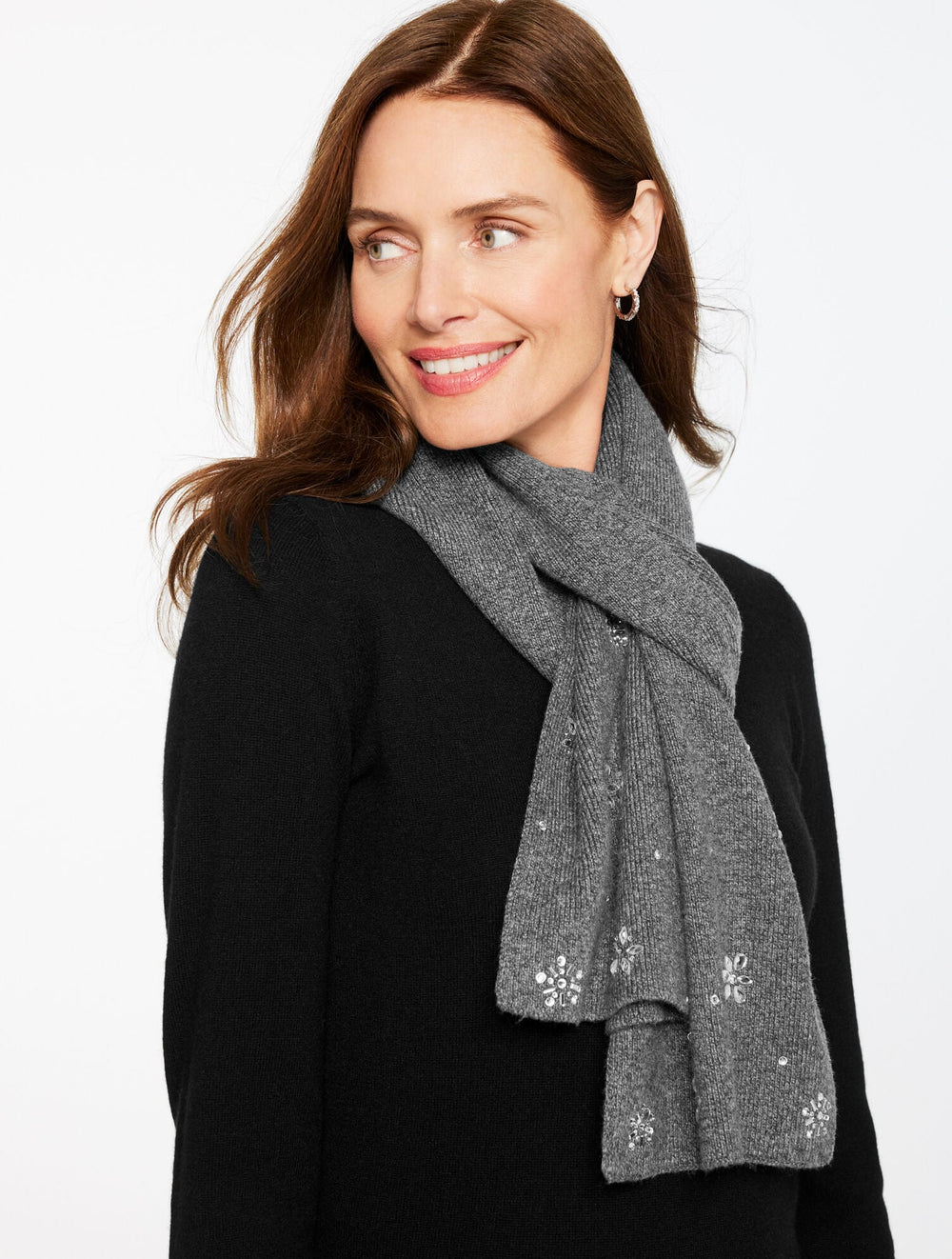 SNOWFLAKE EMBELLISHED SOFT KNIT SCARF | Talbots on sale