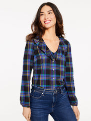 RUFFLE BUTTON FRONT TOP - WISHFUL PLAID | Talbots online