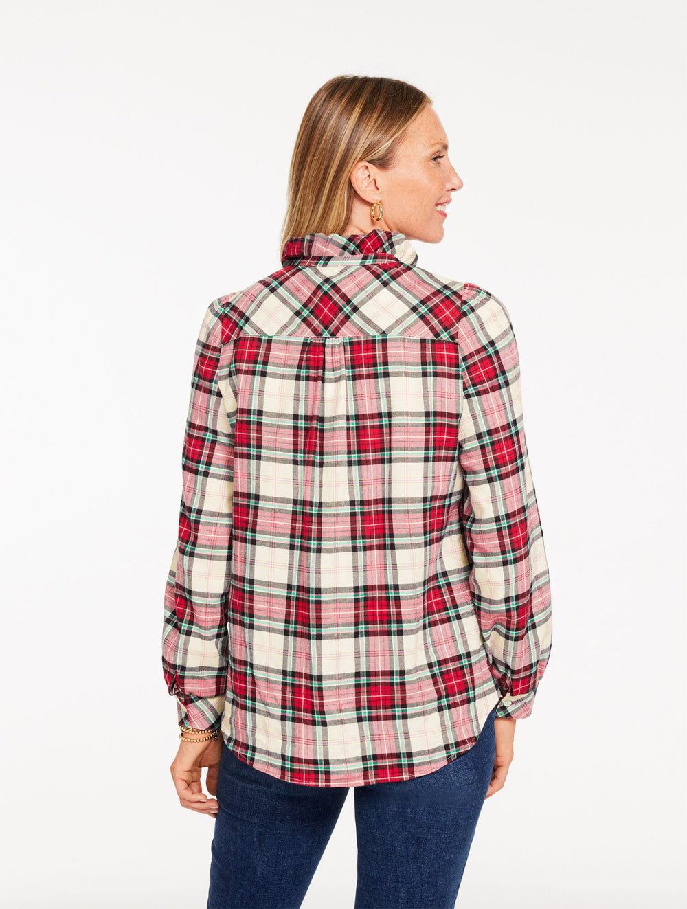 METALLIC RUFFLE POPOVER - HEARTWARMING PLAID | Talbots on sale