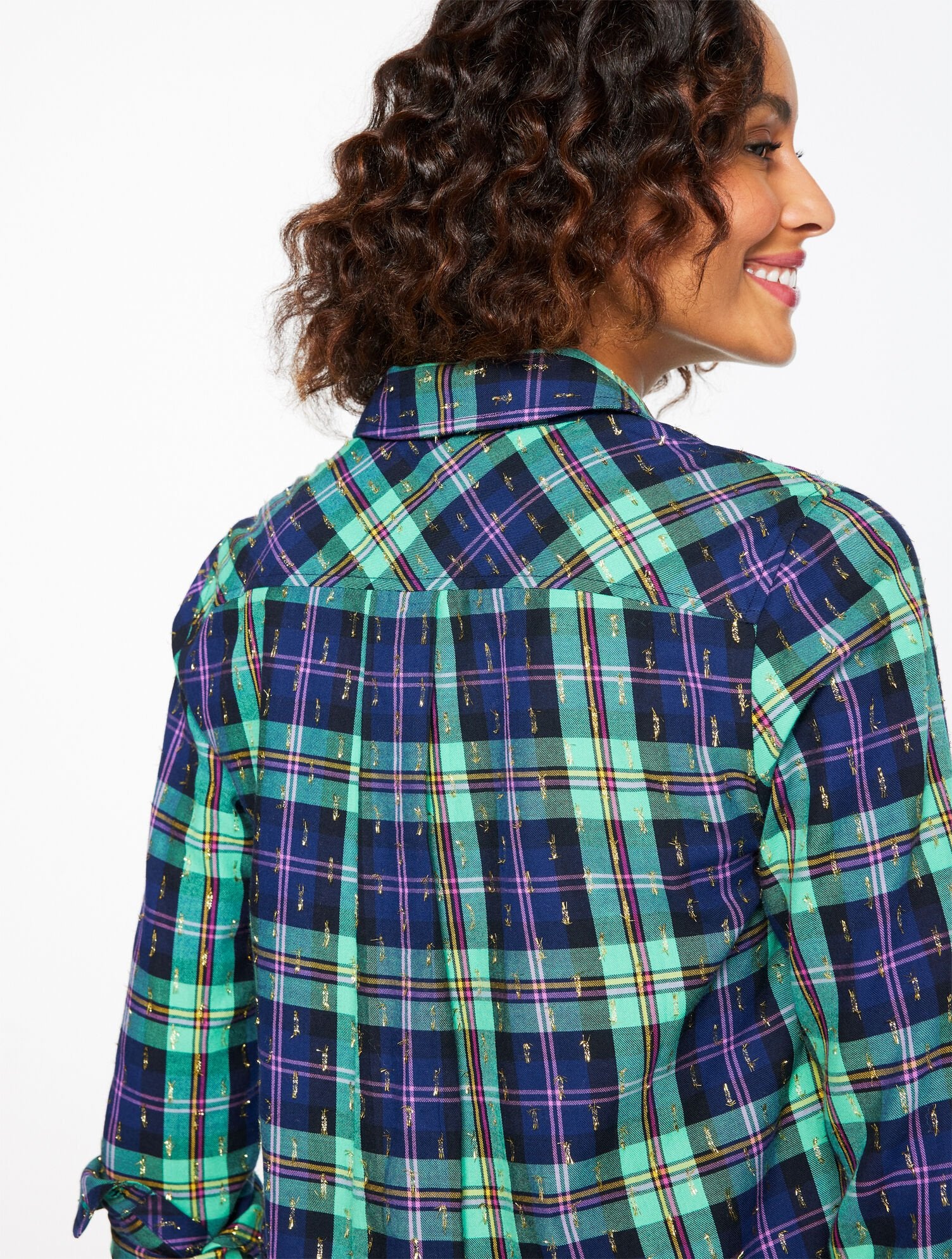 METALLIC MODERN CLASSIC SHIRT - CHEERFUL PLAID | Talbots discount