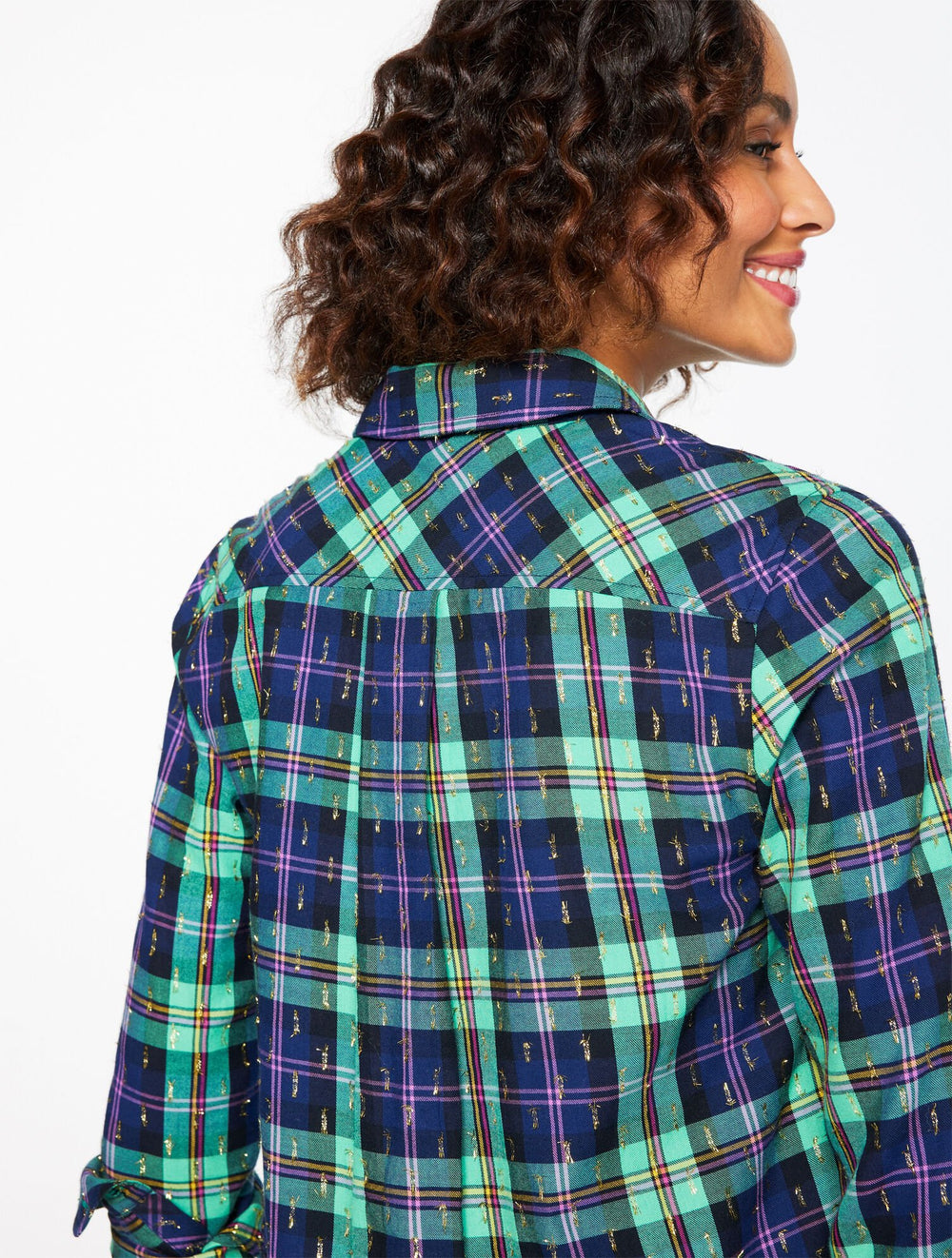 METALLIC MODERN CLASSIC SHIRT - CHEERFUL PLAID | Talbots discount