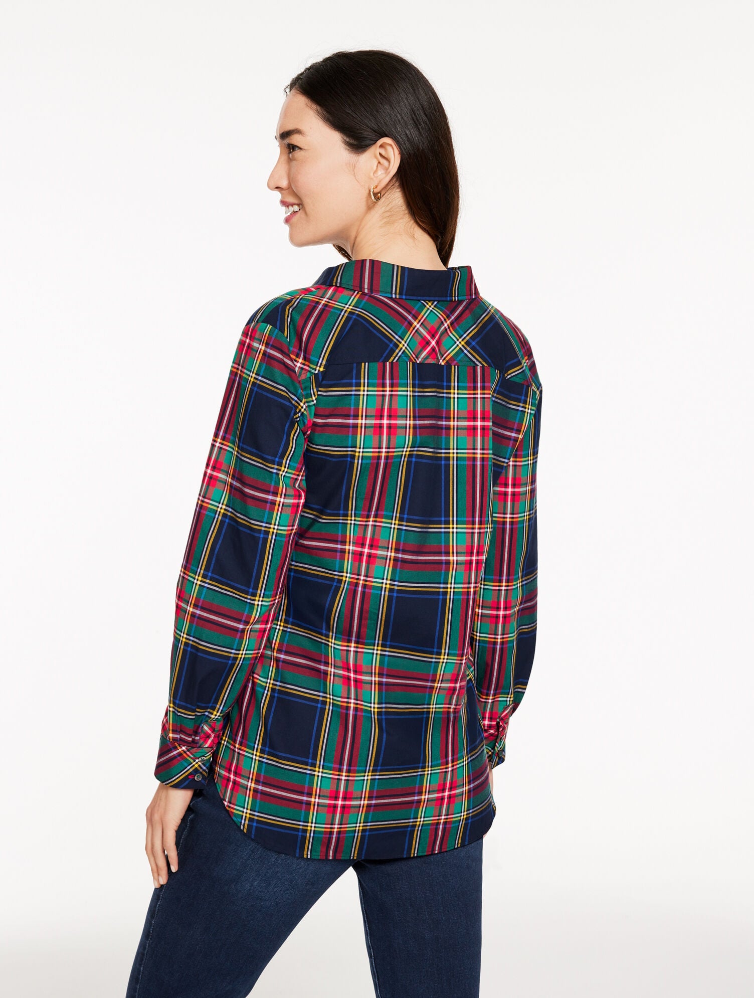 TIE FRONT POPLIN SHIRT - JOLLY TARTAN | Talbots outlet