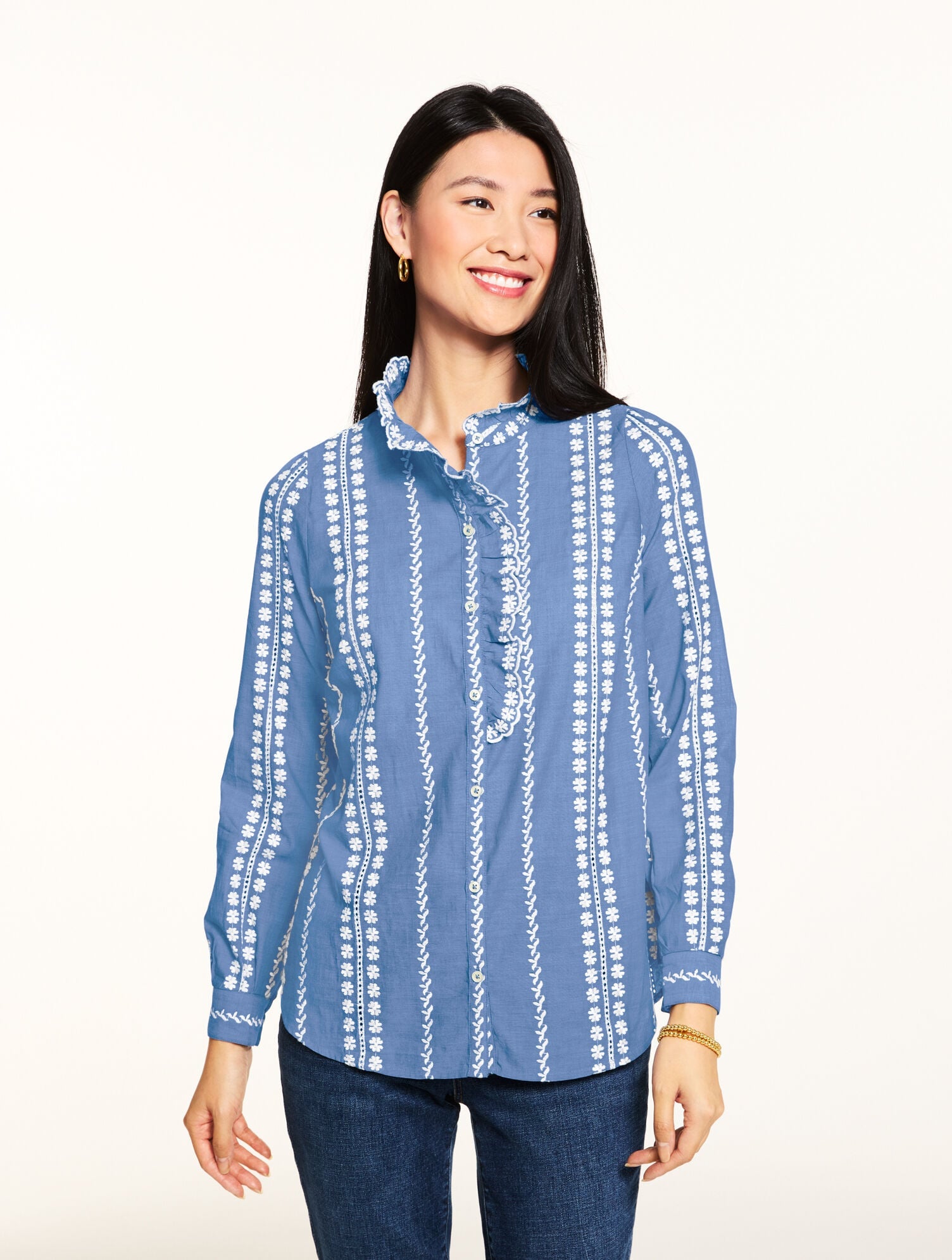 EMBROIDERED RUFFLE TOP | Talbots US