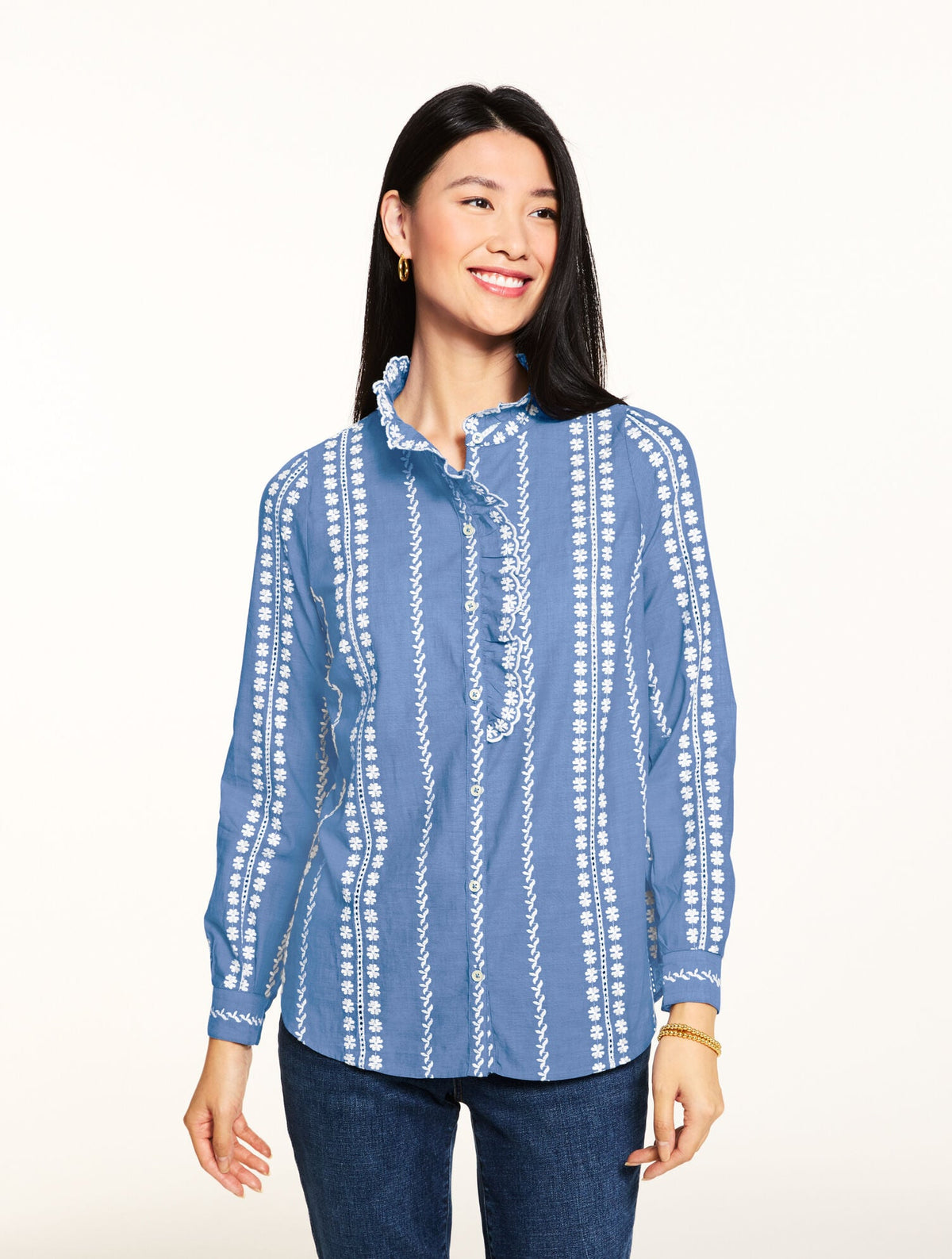 EMBROIDERED RUFFLE TOP | Talbots US