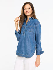 DENIM BOYFRIEND POPOVER- EDEN BLUE WASH | Talbots on sale
