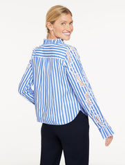EMBROIDERED POPLIN TOP - TRANQUIL STRIPE | Talbots outlet