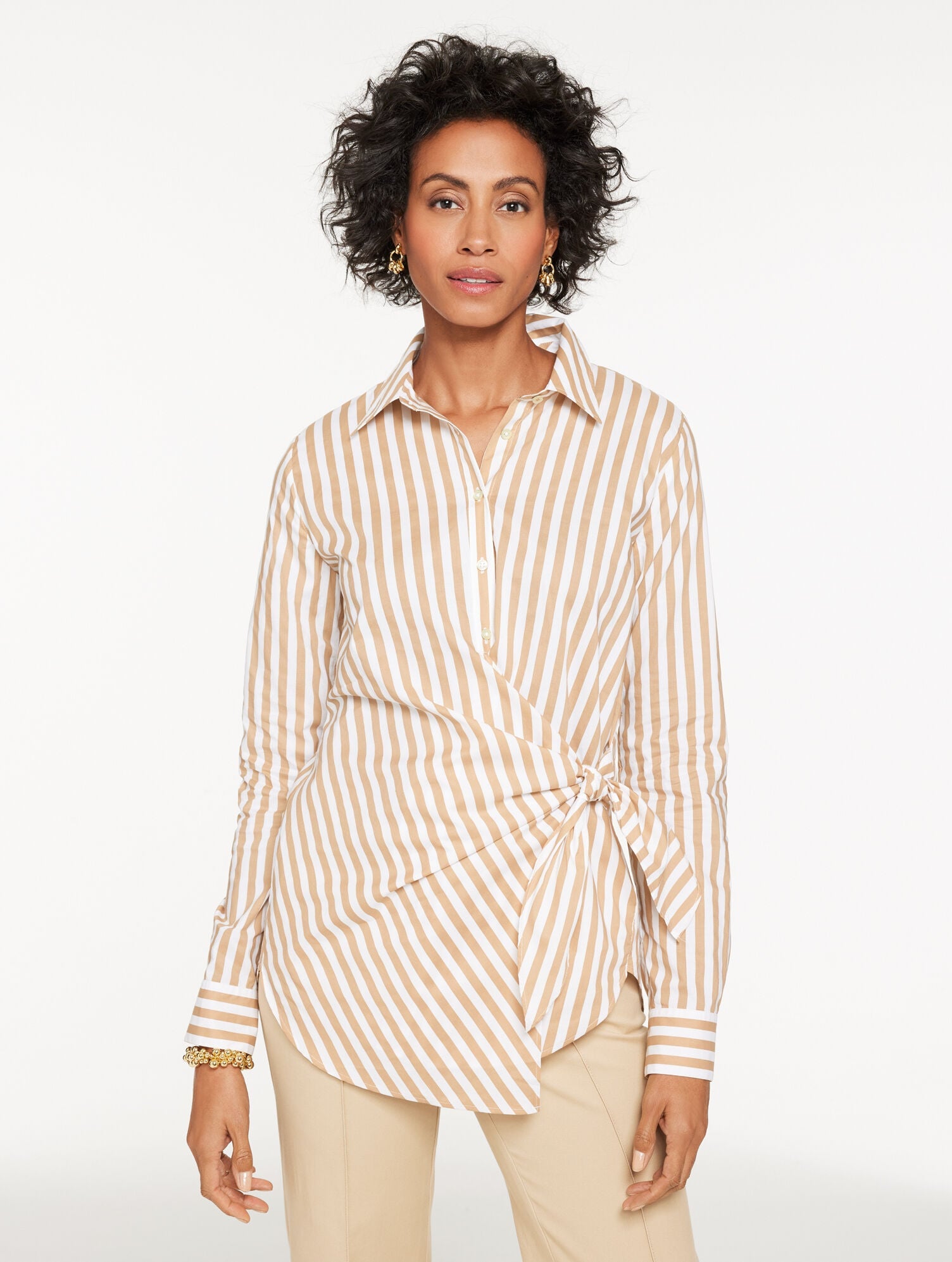 TIE FRONT POPLIN SHIRT - TRANQUIL STRIPE | Talbots for sale