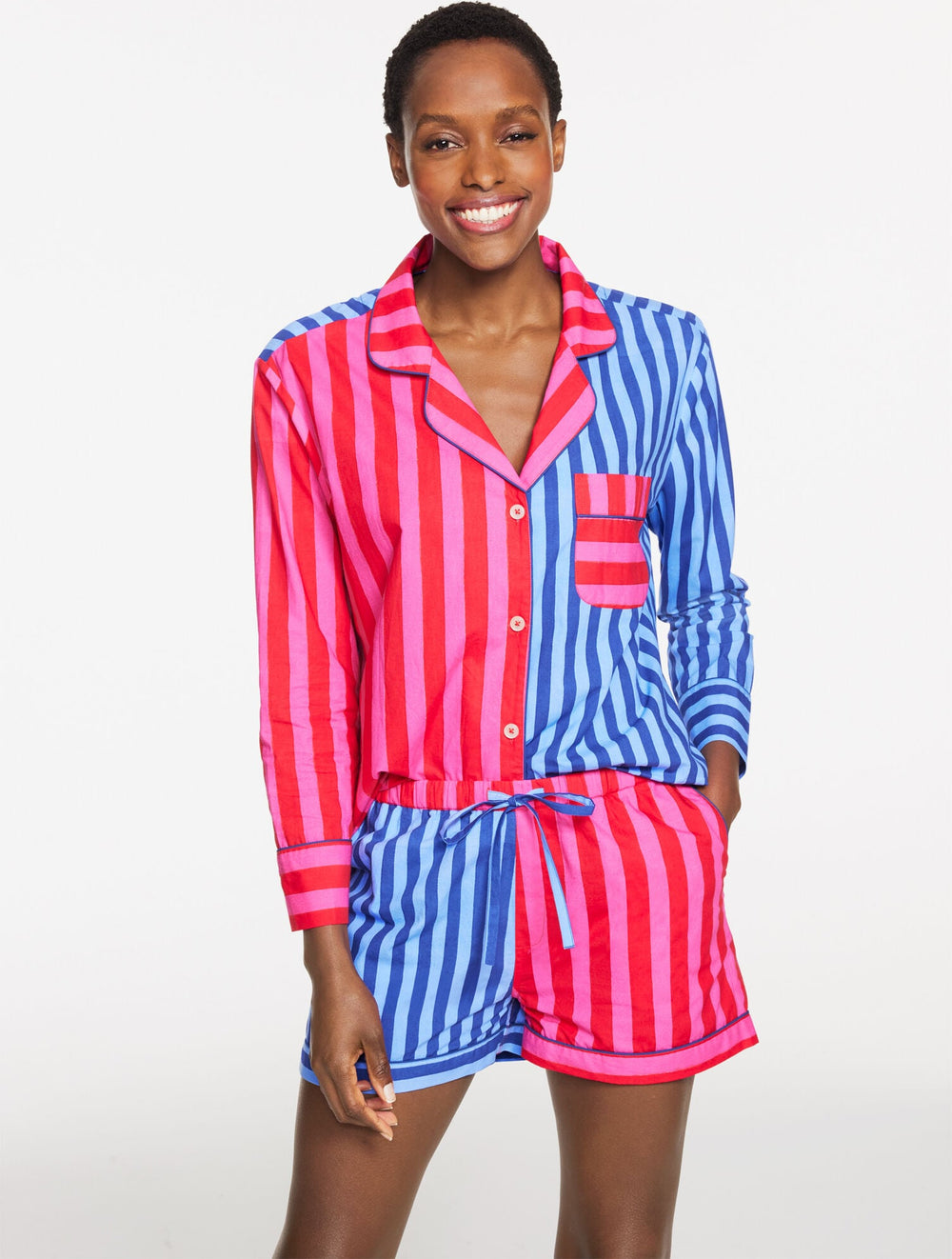 PRINTFRESH POPLIN SHORT PAJAMA SET - MIXED STRIPE | Talbots outlet
