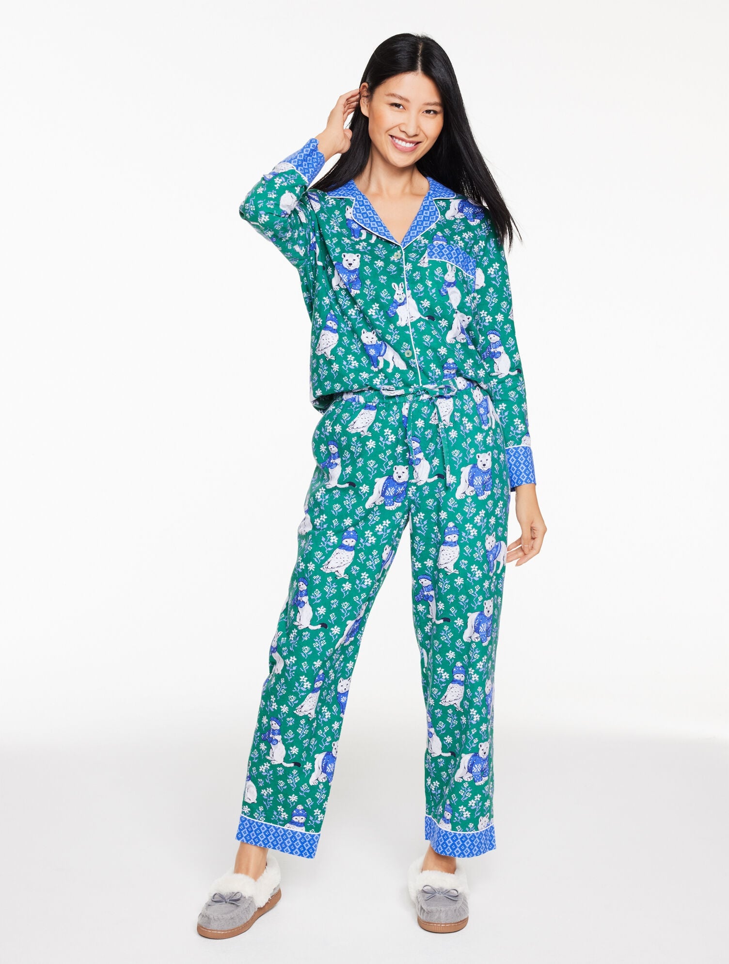 PRINTFRESH FLANNEL LONG PAJAMA SET - BUNDLED UP | Talbots for sale