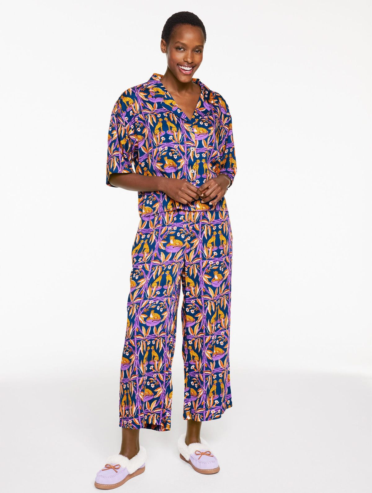 PRINTFRESH SATIN WILDEST DREAMS PAJAMA SET - ROYAL CHEETAH | Talbots online