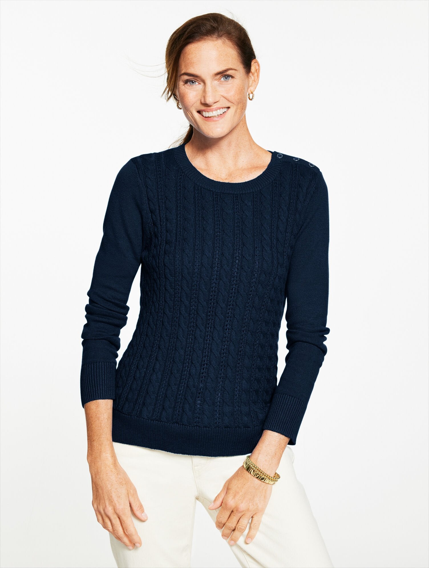 CABLE KNIT CREWNECK SWEATER - COLORS | Talbots outlet