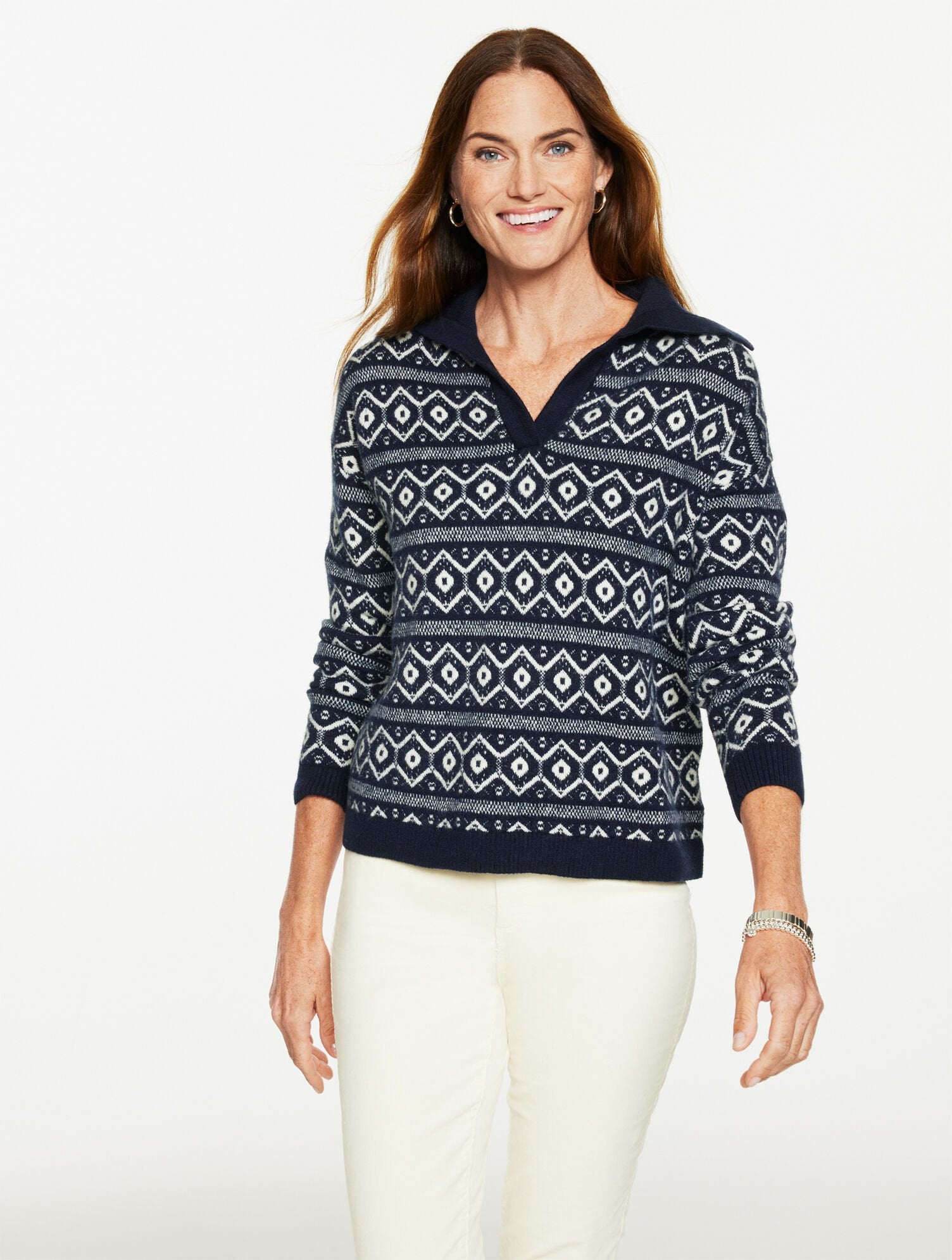 JOHNNY COLLAR PULLOVER - BICOLOR FAIR ISLE | Talbots discount