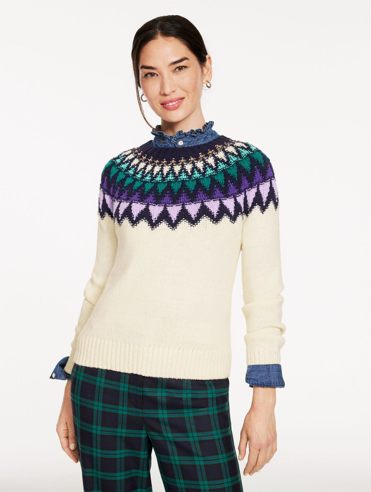 TEXTURED FAIR ISLE YOKE SWEATER | Talbots online