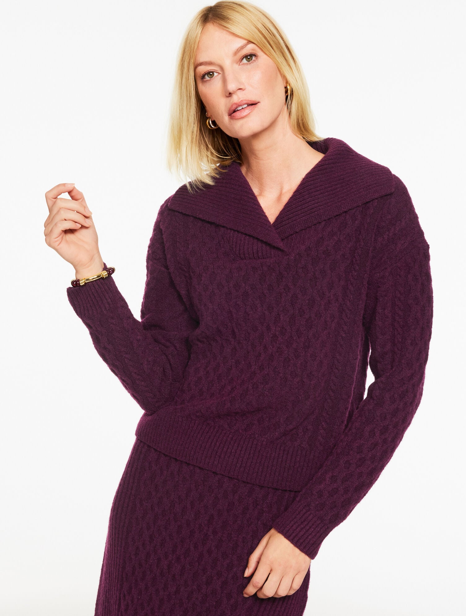 MIXED CABLE SHAWL COLLAR SWEATER | Talbots discount
