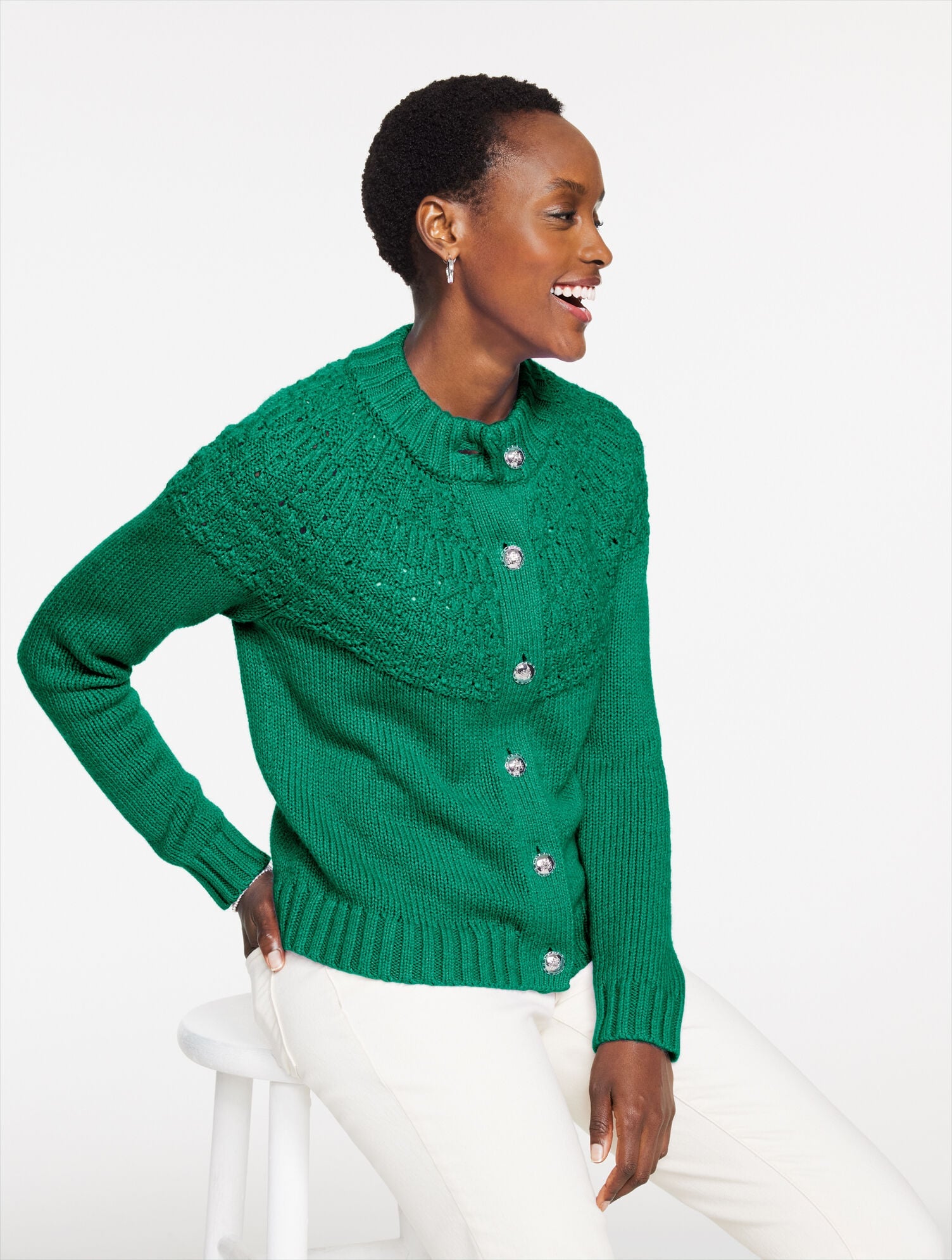 POINTELLE MOCKNECK CARDIGAN | Talbots for sale