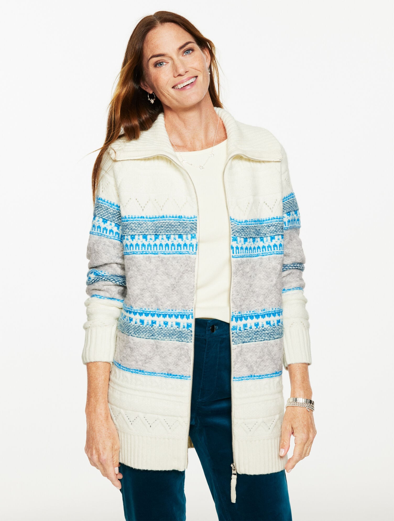 MOCKNECK FULL-ZIP CARDIGAN - FAIR ISLE | Talbots online
