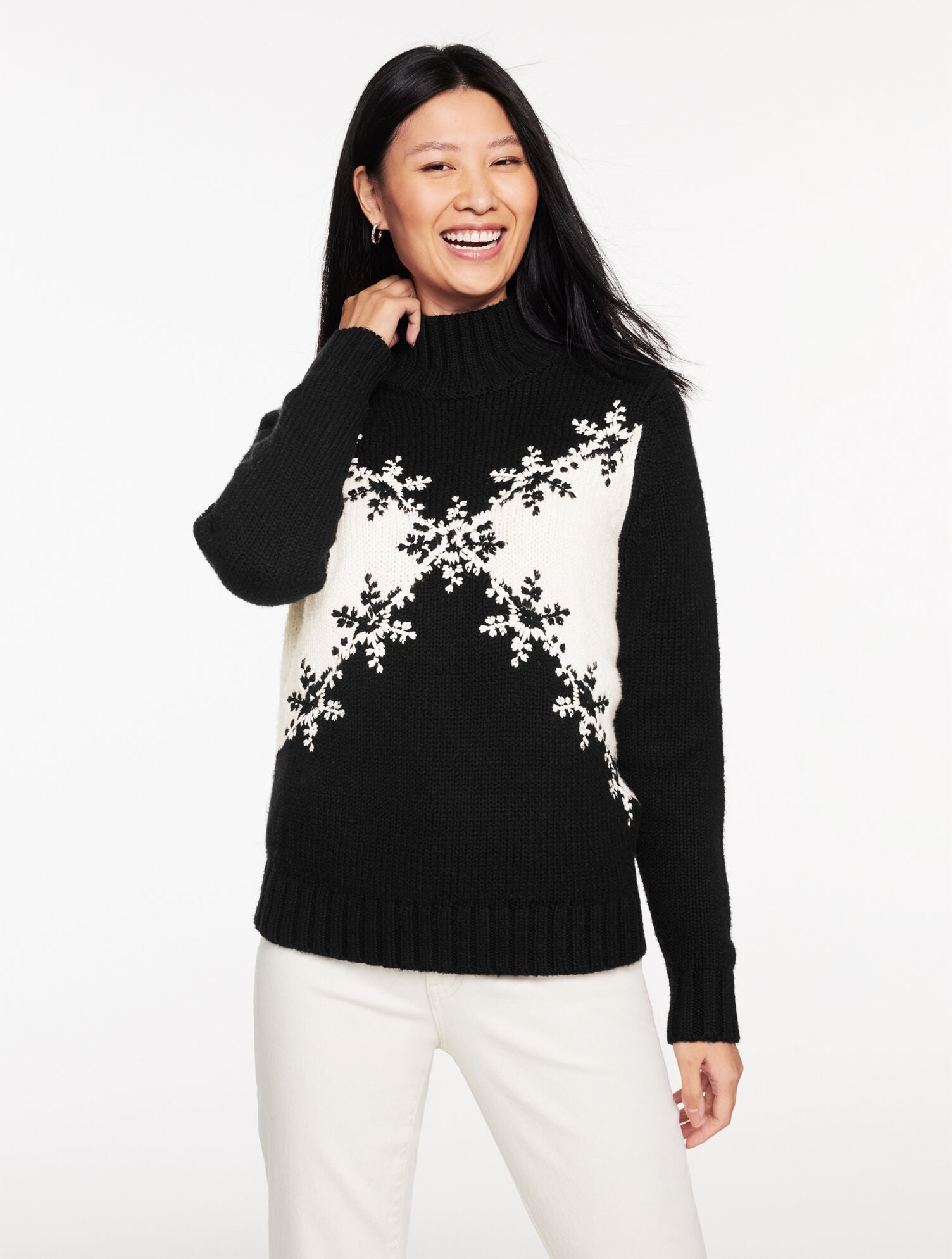 EMBROIDERED MOCKNECK SWEATER - SNOWFLAKE | Talbots for sale