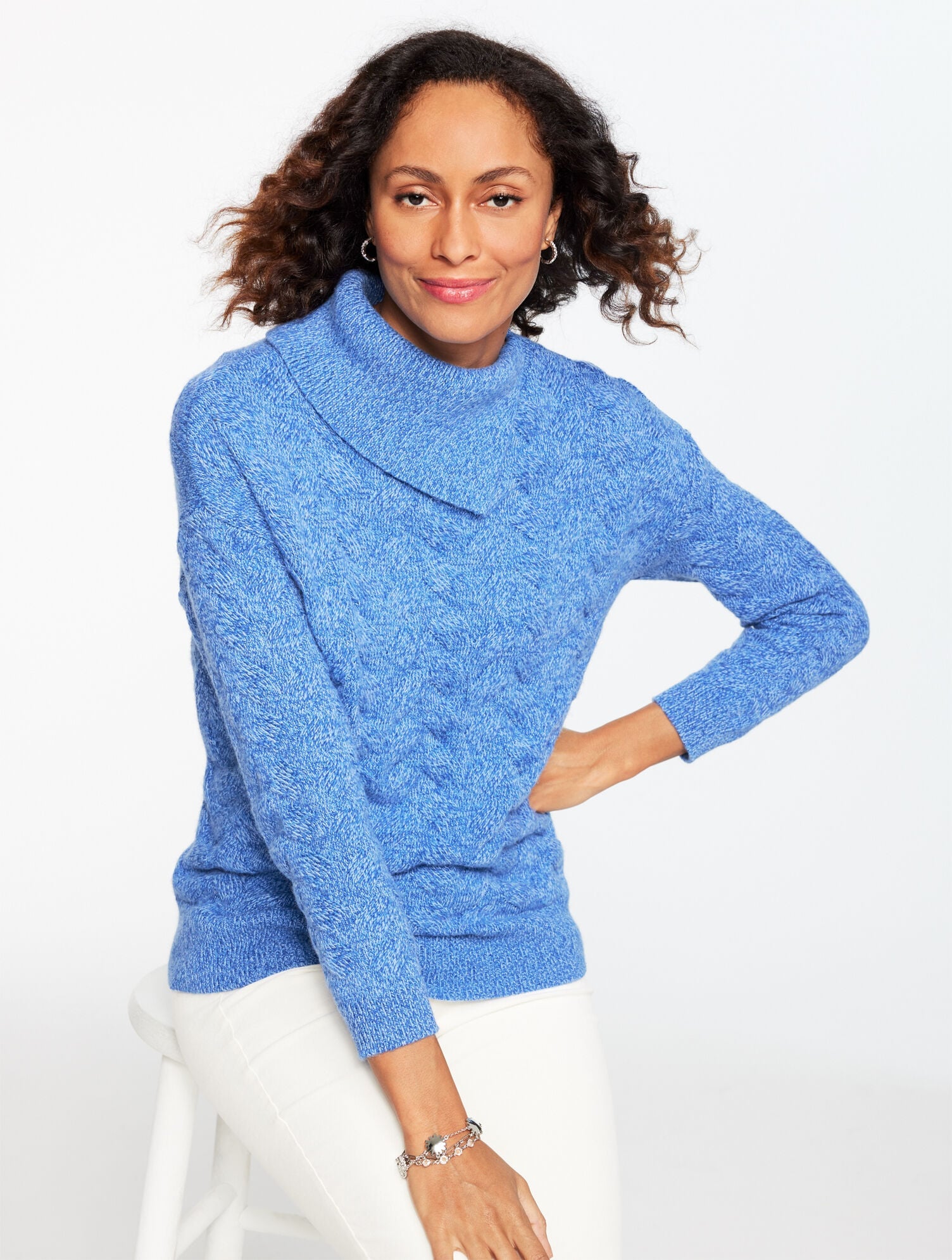 BASKETWEAVE SPLIT NECK SWEATER - MARL | Talbots for sale
