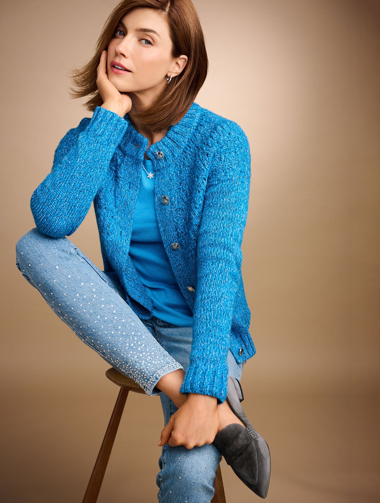 POINTELLE MOCKNECK CARDIGAN - MARL | Talbots sale