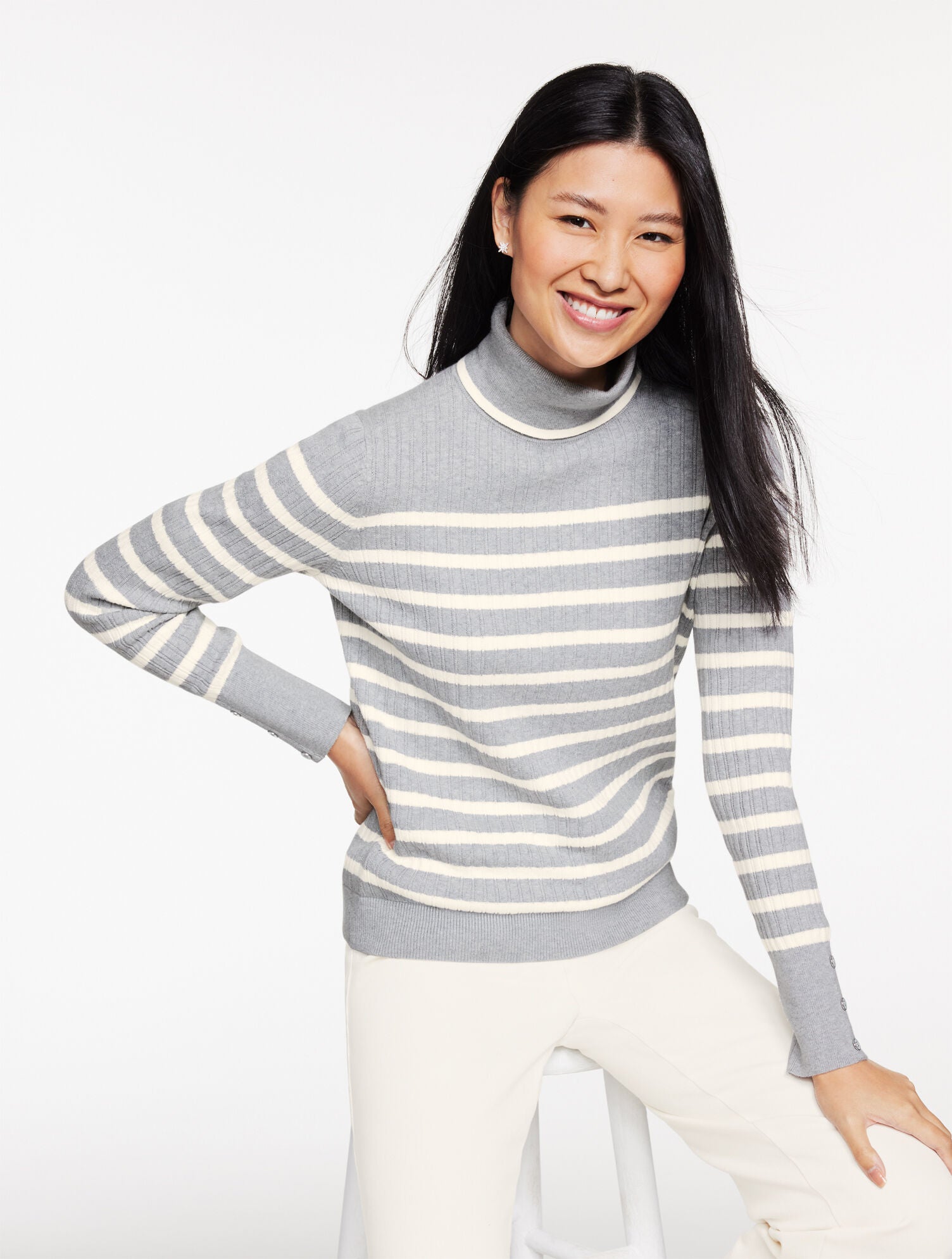 RIBBED TURTLENECK SWEATER - STRIPE | Talbots on sale
