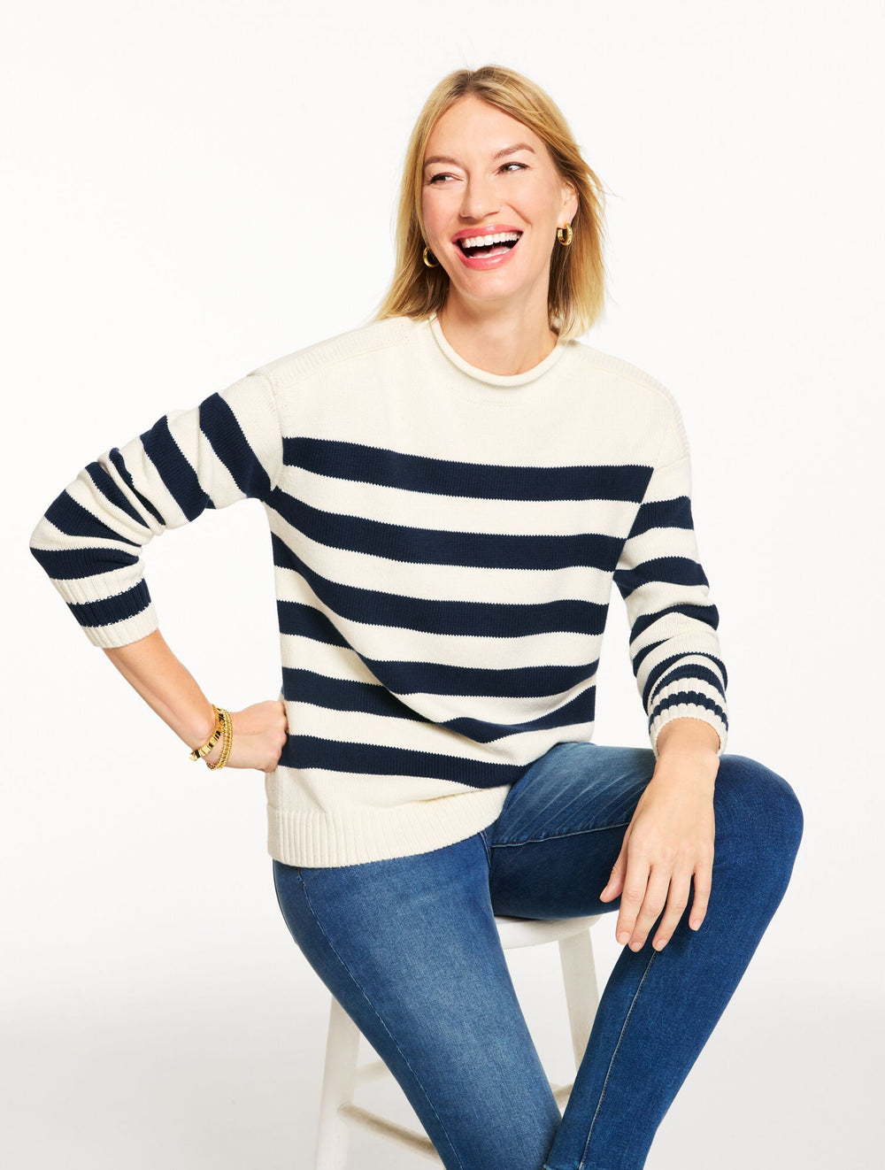 THE CLASSIC ROLL NECK SWEATER - STRIPED | Talbots on sale