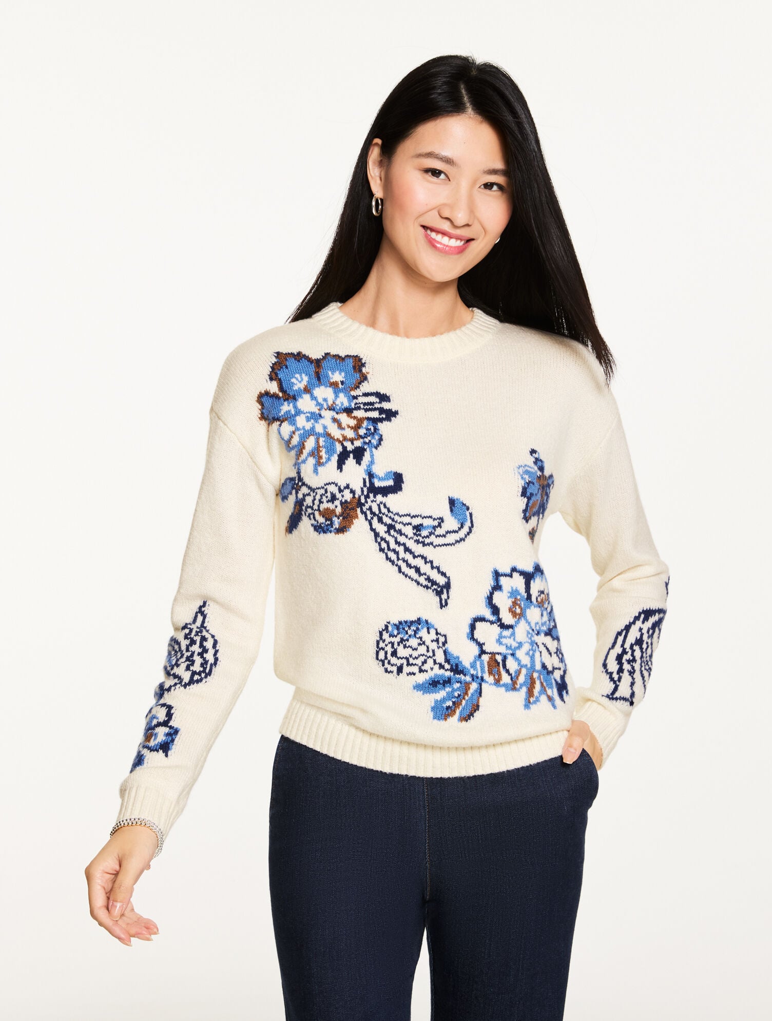 JACOBEAN JACQUARD CREWNECK SWEATER | Talbots for sale